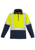 Unisex Hi Vis Polar Fleece Pullover - Shoulder Taped - Yellow/Navy